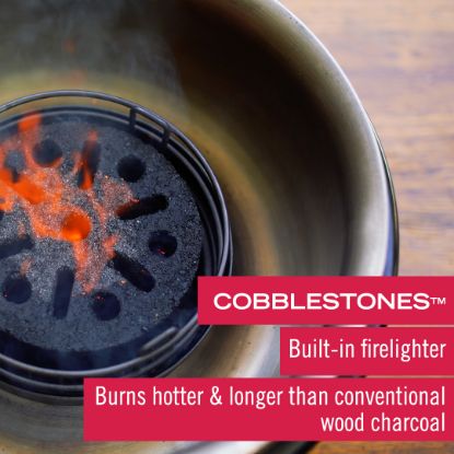 Lit Cobb Cobblestone charcoal block inside Cobb cooker