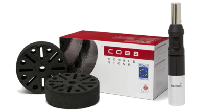 Pack of Cobb Cobblestone charcoal bricks and a Blazaball torch lighter